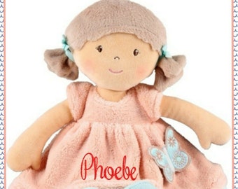 BONIKKA RAG DOLL Gift Embroidered Baby Girl Personalised Name 35CM
