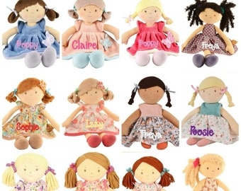 Choice of 12 BONIKKA RAG First DOLL Baby Personalised Embroidered Cute Named