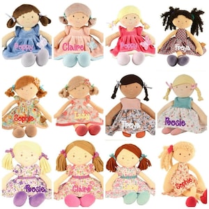 Choice of 12 BONIKKA RAG First DOLL Baby Personalised Embroidered Cute Named image 1
