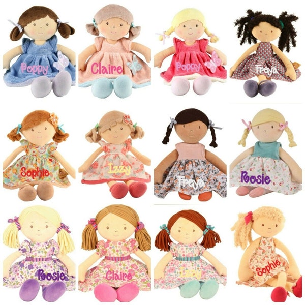 Choix de 12 BONIKKA CHIFFON First DOLL bébé personnalisé brodé mignon prénom