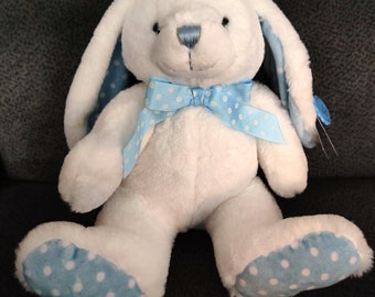 Lapin blanc bleu tacheté de Keel, ours en peluche 25 cm