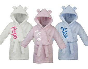 FLUFFY DRESSING ROWN Bath Robe Fleece Gown Ages 6/12 Mois, 12/18 Mois, 18/24 Mois - Personnalisé Brodé