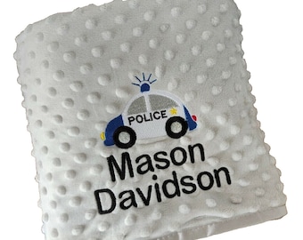 POLICE CAR Embroidered Personalised UNIQUE Baby Blanket Gift