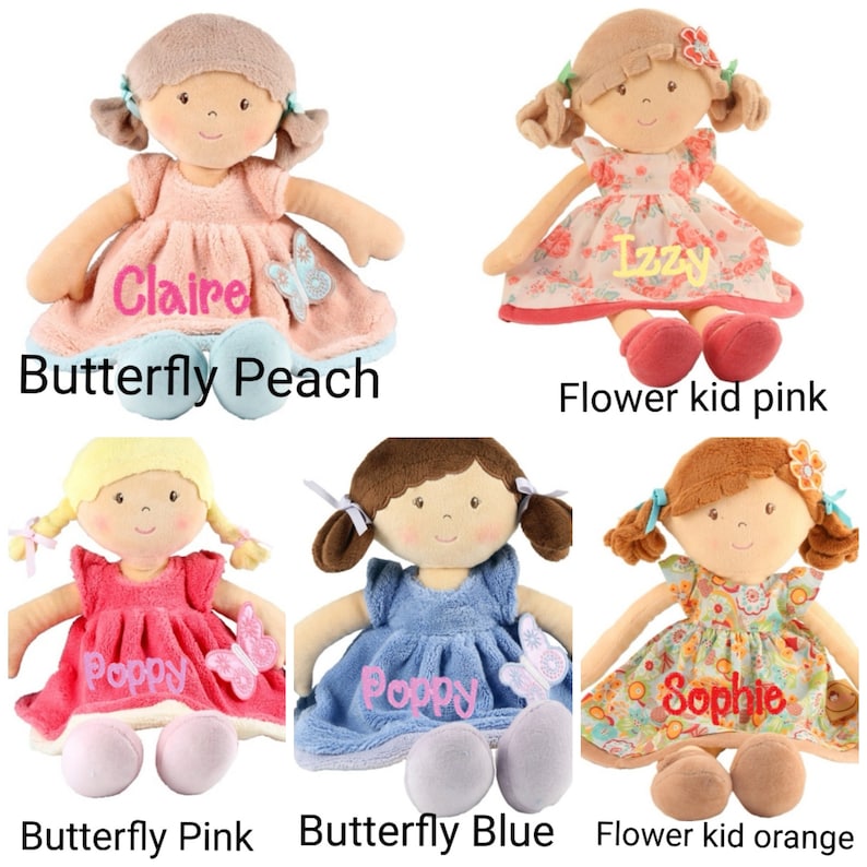 Choice of 12 BONIKKA RAG First DOLL Baby Personalised Embroidered Cute Named image 5