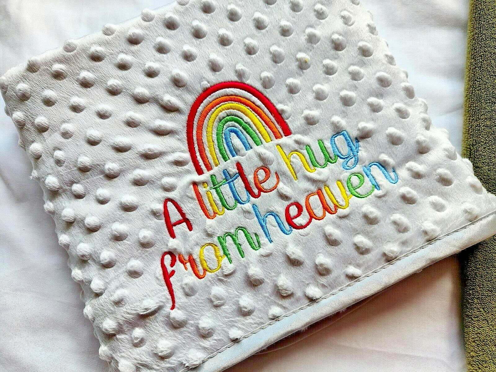Rainbow Loss LITTLE HUG From HEAVEN Personalised Embroidered Baby Blanket
