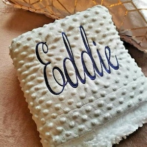 THICK SHERPA LUXURY Personalised Embroidered Dimple Baby Blanket Name - White Pink Blue