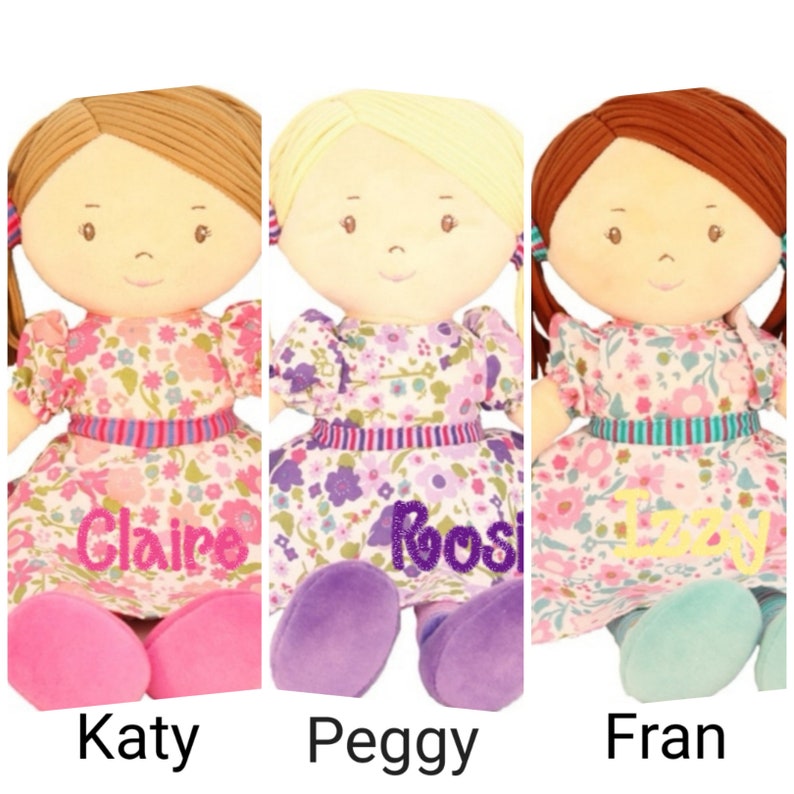 Choice of 12 BONIKKA RAG First DOLL Baby Personalised Embroidered Cute Named image 2