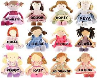 Choice of 12 BONIKKA RAG First DOLL - Baby Personalised Embroidered Cute Named