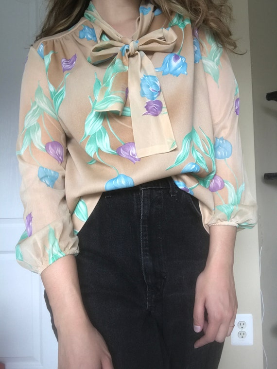 Union Made 1960's Tan Floral Blouse - image 1