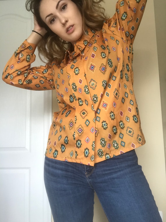 1970's Mustard Yellow Blouse with Geometric Shape