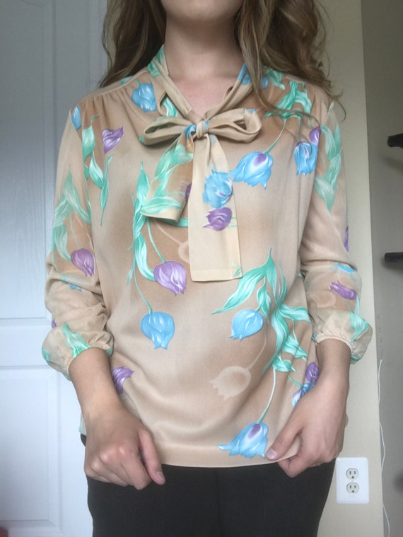 Union Made 1960's Tan Floral Blouse - image 2