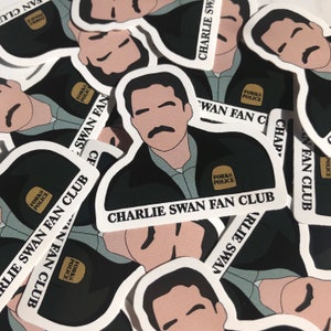 Twilight Charlie Swan Fan Club Die Cut Glossy Sticker, Die Cut Twilight Stickers, Waterproof Water Bottle Sticker, Laptop Sticker