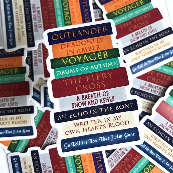 Outlander Series Bookstack Waterproof Sticker, Bookish Sticker, Water Bottle Sticker, Jamie Fraser, Booktok, Book Club Gifts