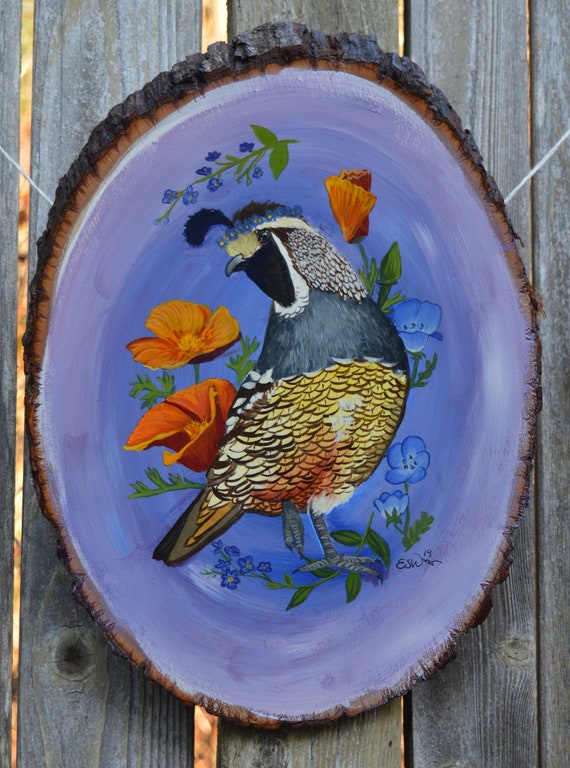 California Quail | Original Gouache Painting on Wood | 10 x 6 x 1 in |