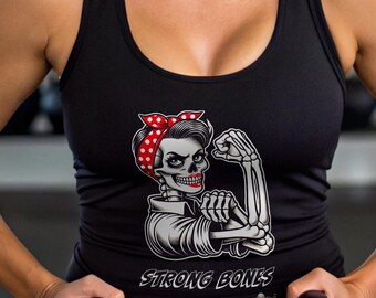 Rosie the Riveter Skeleton Racerback Tank Top, Strong Bones Women's Tee