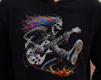 Sudadera con capucha de guitarrista esqueleto, sudadera musical ColorSkull