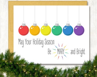 Mary and Bright Holiday Card - Gay Holiday - Rainbow Holiday - LGBT Holiday Card - Gay Christmas Card