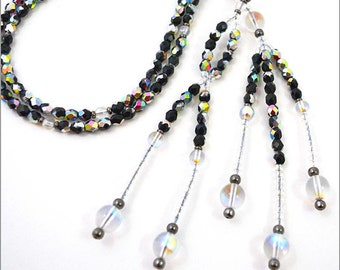 Silver and Black Faceted Crystal Nichiren Juzu Beads:  SGI Buddhist Prayer Beads