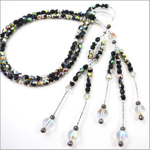 Silver/Black Faceted Crystal, Clear Crystal & Gunmetal - Nichiren Juzu Beads - SGI Beads - Buddhist Prayer Beads -