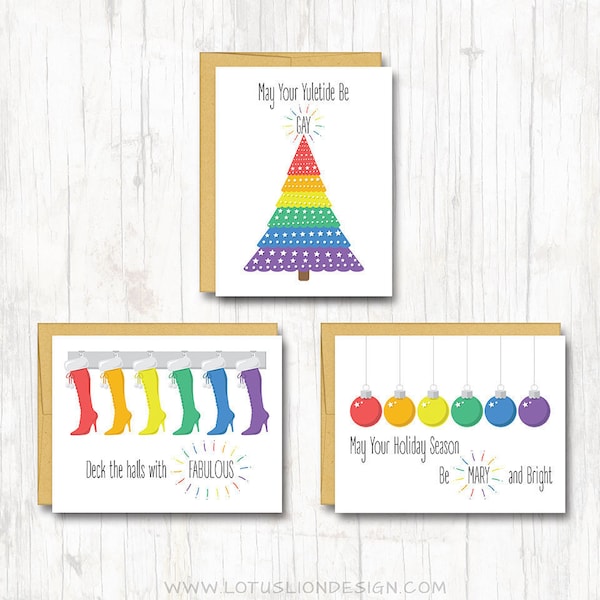 Gay Holiday Card Box Set - Rainbow Holiday - LGBT Holiday Card - Gay Christmas Card