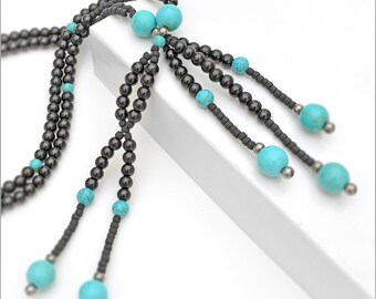 Onyx and Turquoise Magnesite Nichiren Juzu Beads: SGI Buddhist Prayer Beads