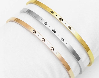 3mm Three Lotus Flowers Bangle Cuff Bracelet