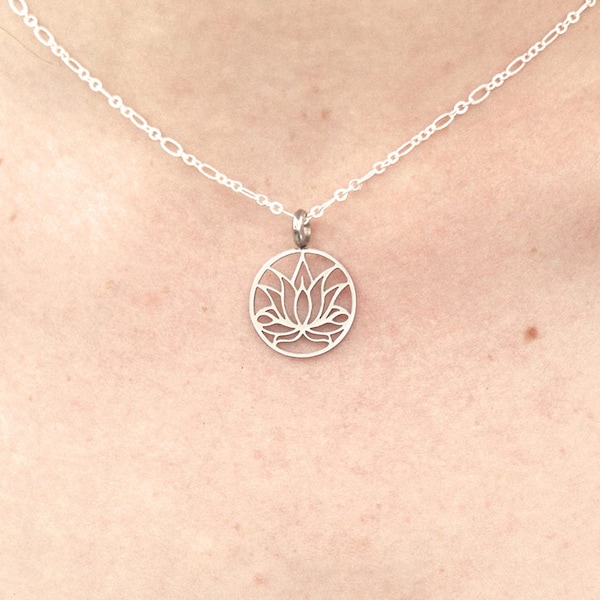 Cut Lotus Flower Charm Pendant Necklace - Your Choice of Chain Style and Length