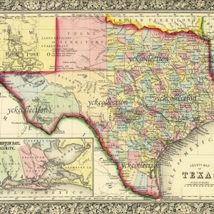 Antique Texas Map (1863) 8” x 10” to 28” x 36”   pixels Vintage Map in Ultra High Resolution Instant Digital Download