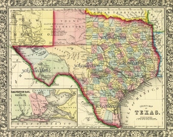 Antique Texas Map Print (1863) - Ultra High Resolution (Digital Download)