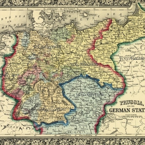 Antike Karte von Preußen und deutschen Bundesländern (1863) 8 “x 10” bis 28 “x 36” Pixel Vintage Karte in ultra hoher Auflösung Sofortiger digitaler Download