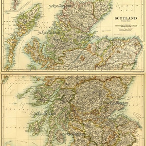 Antike Schottland Karte (1887) Ultra hohe Auflösung 8 “x 10” bis 48” x 72” 300 dpi sofort digitaler Download