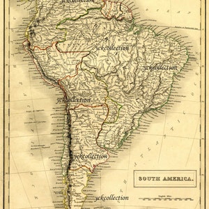 Antique South America Map (1840) Ultra High Resolution 8” x 10” to 28” x 42”  300 dpi instant digital download