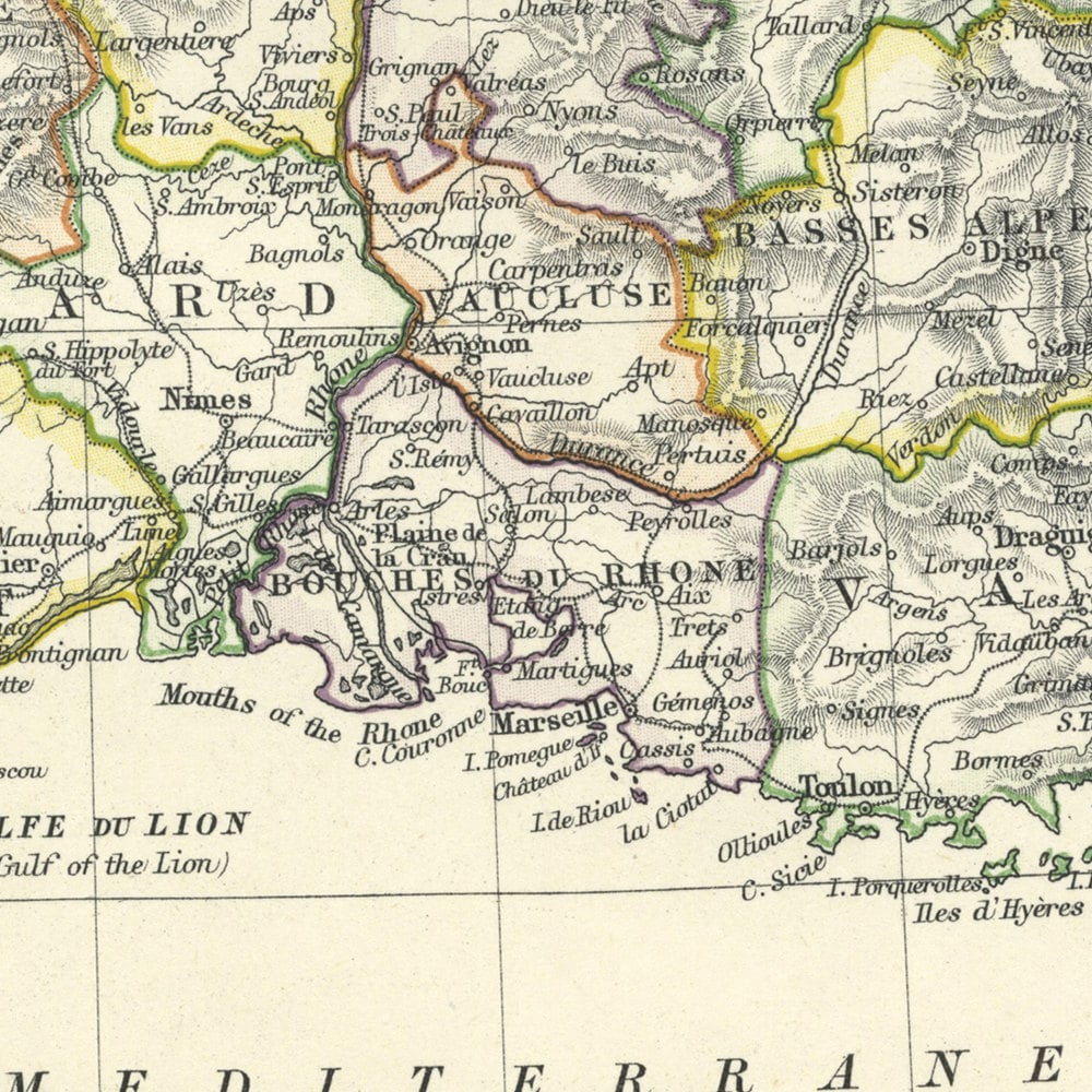 フランスアンティーク　MAP Buy Antique France Map Print (1878) - Ultra High Resolution