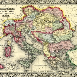 Antike Österreichische Empire-Italien-Griechenland-Türkei in Europa Karte (1863) 8 “x 10” bis 28 “x 36” Pixel in ultra hoher Auflösung als digitaler Download