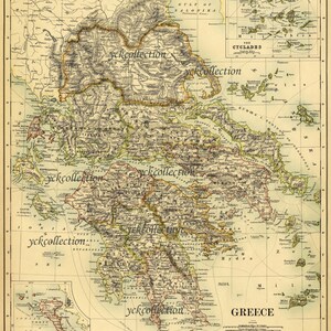 Antike Griechenland Karte (1887) Ultra hohe Auflösung 8 “x 10” bis 36” x 46” 300 dpi sofortiger digitaler Download
