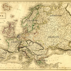 Antieke kaart van Europa (1840) ultrahoge resolutie 8" x 10" tot 28" x 42" instant digitale download