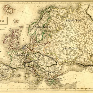 Antique Europe Map (1840) Ultra High Resolution 8” x 10” to 28” x 42” instant digital download