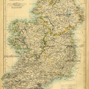 Antike Irland Karte (1887) Ultra hohe Auflösung 8 “x 10” bis 38” x 48” 300 dpi sofort digitaler Download