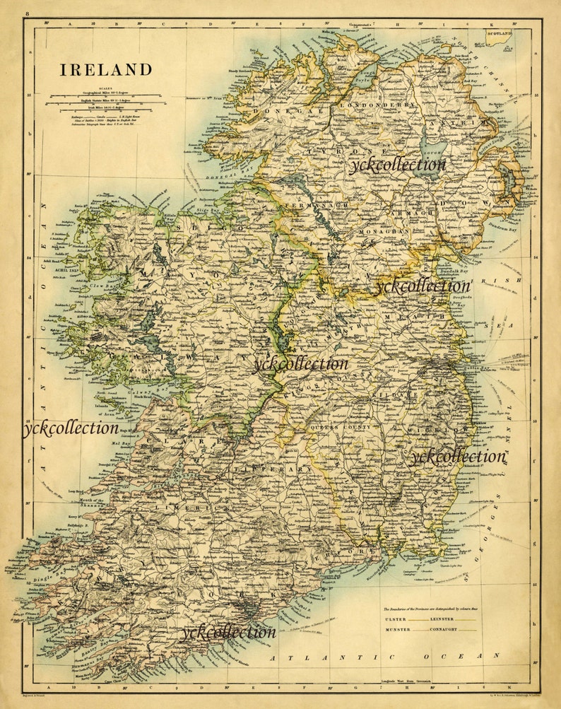 Antique Ireland Map 1887 Ultra High Resolution 8 X 10 to 38 X 48 300