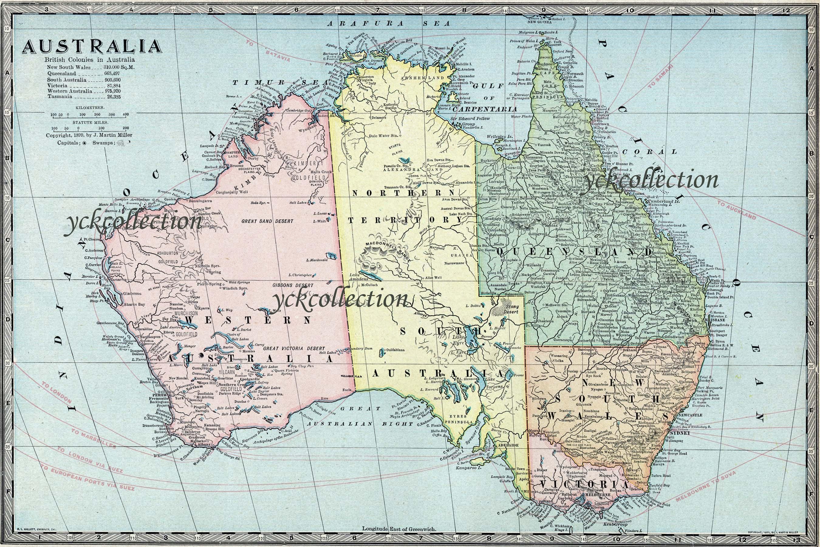 アンティークオーストラリア地図（1906年） - 高解像度デジタル