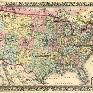 Antique Map of United States-1863 Ultra High Resolution 8” x 10” to 40” x 60” 300 dpi instant digital download