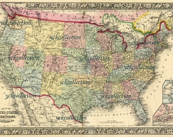 Antique United States Map - 1863 High Resolution (Digital Download)