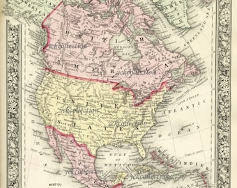 Antique North America Map (1863): Vintage Style, Ultra High Resolution (Digital Download)