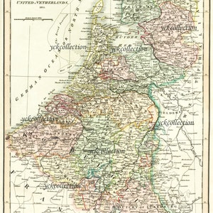 Ancienne carte de la Belgique et des Pays-Bas (1816) Téléchargement numérique instantané ultra haute résolution de 8 x 10 po à 30 x 40 po.