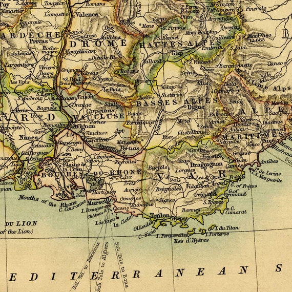 フランスアンティーク　MAP Antique France Map Print (1887) - Ultra High Resolution