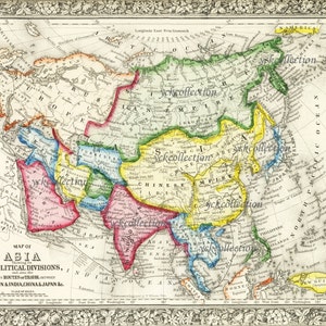 Antique Map of Asia 8” x 10” to 32” x 40”   pixels Vintage (1863) Map in Ultra High Resolution Instant Digital Download
