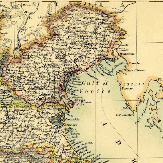 アンティークイタリア地図印刷物（1887年） - 超高解像度デジタル
