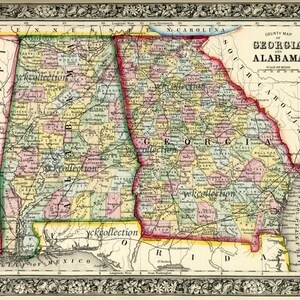 Antike Karte von Georgia und Alabama (1863) 8” x 10” bis 32” x 40” 300 dpi Sofortiger digitaler Download