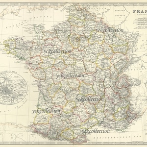 Mapa antigo da França (1878) Ultra Alta Resolução 8” x 10” a 36” x 46” download digital instantâneo