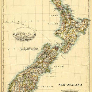 Antike Neuseeland Karte (1887) Ultra hohe Auflösung 8 “x 10” bis 36” x 46” 300 dpi Sofortiger digitaler Download